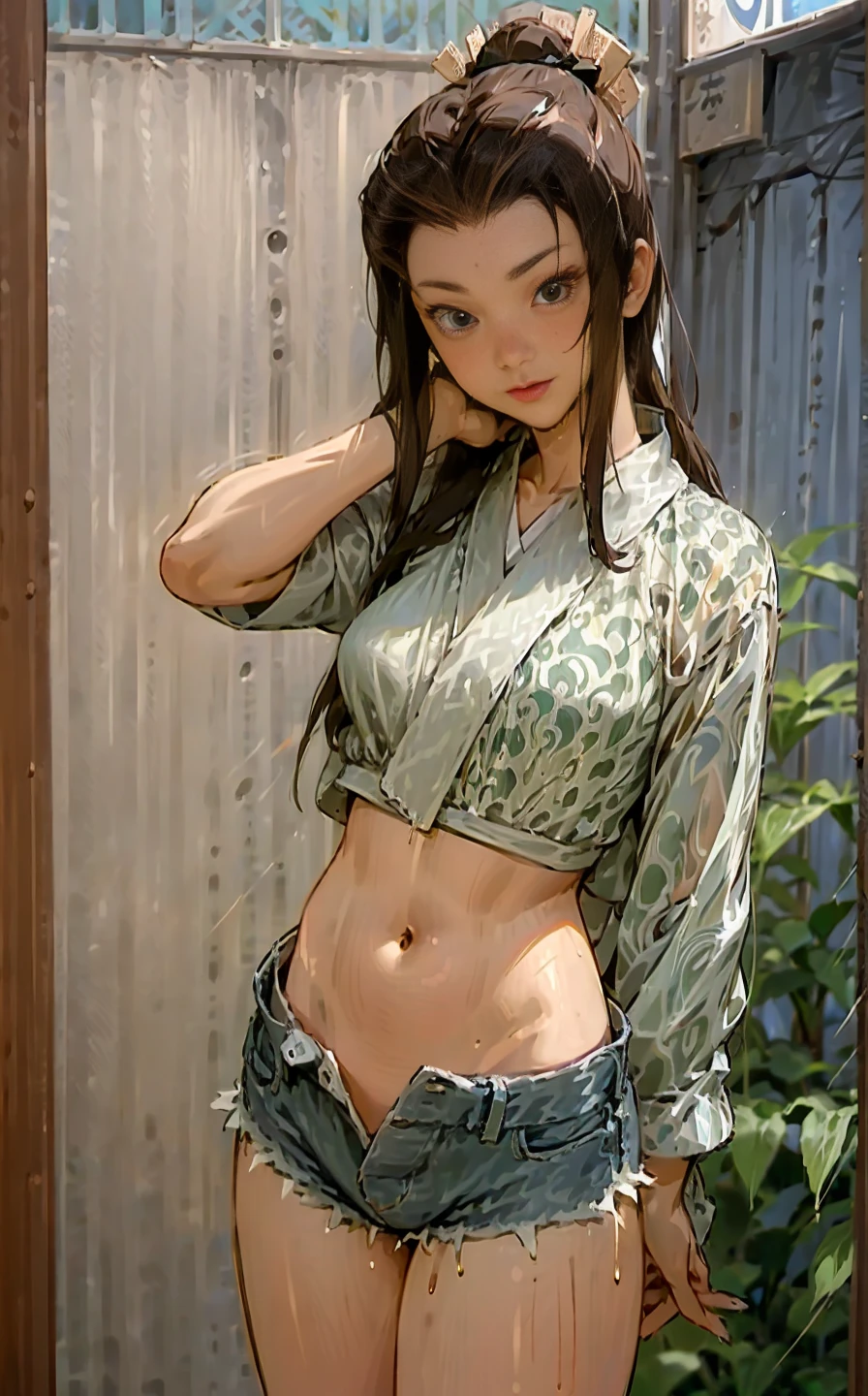 (Rashmika), (masutepiece), (Best Quality:1.4), Little girl bathing, clothes colorless transparent transparent underwear , sexual expression