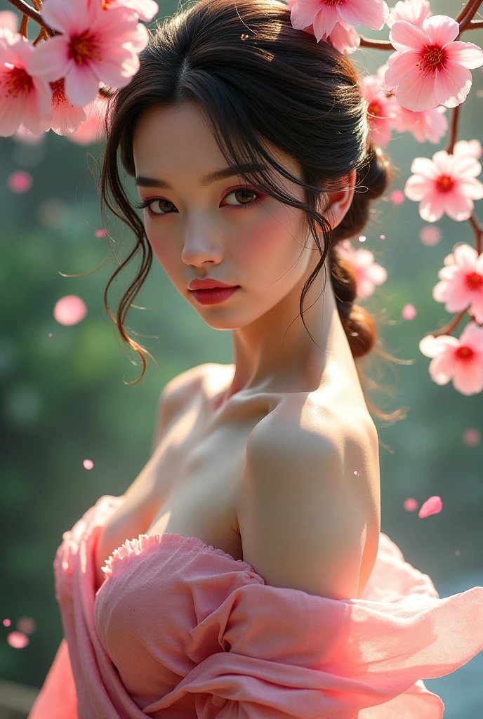 (masterpiece,Highest quality:1.4),(8k,RAW Photos,Photorealistic:1.4),Ultra-high resolution, ,(Glowing Skin:1.4),Detailed肌,Detailed顔,Detailed目,(Beautiful and shining eyes:1.2),Symmetrical eyes,Detailed耳,One person,Natural Makeup,(((Idol))),,Detailed背景,Vivid background,Beautiful and shiny hair,,((Average teenage breasts)),,(Detailed Sexy Kimono,Realistic beautiful teen,Sexy Neon,mysterious,whole body),,((Sharp Face)),Natural light,,(Very detailed ,,online shopping,LUMINE® Market,),Cleavage,Wisteria flower background,Professional,(Detailed,Location was great.),