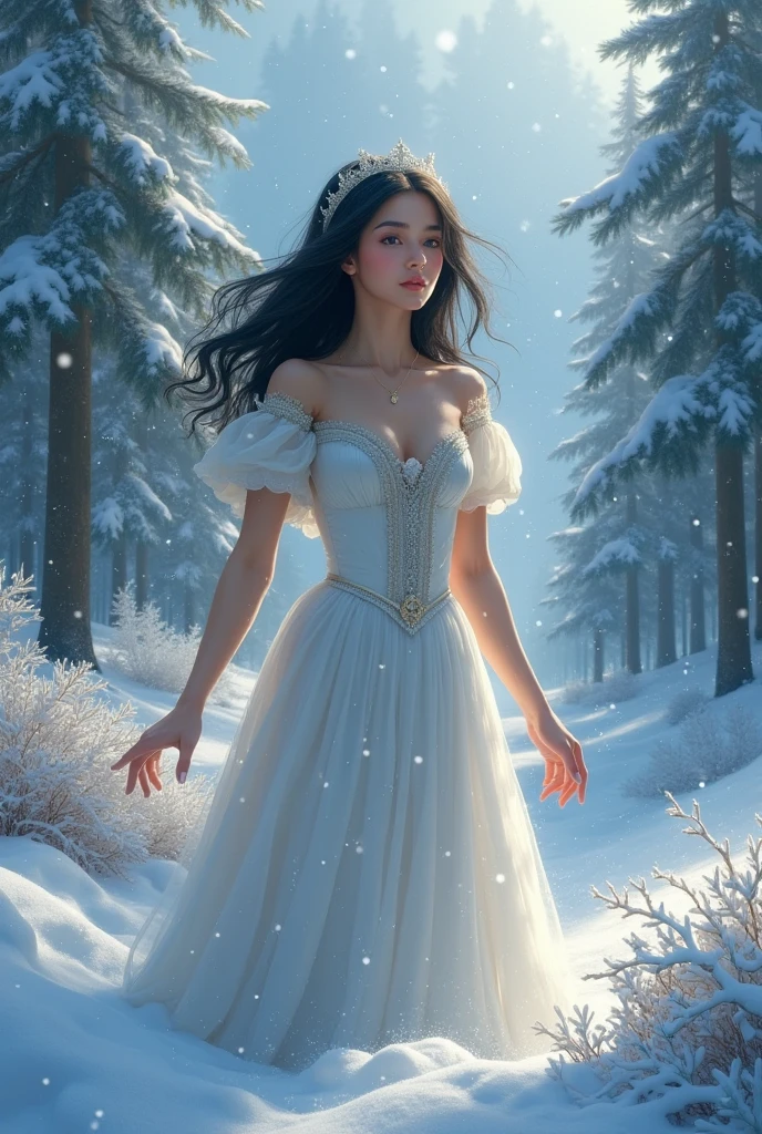 Pretty woman dressed as Disney's snow-white princess. Digital painting, artstation, concept art, soft focus, sharp, illustration.