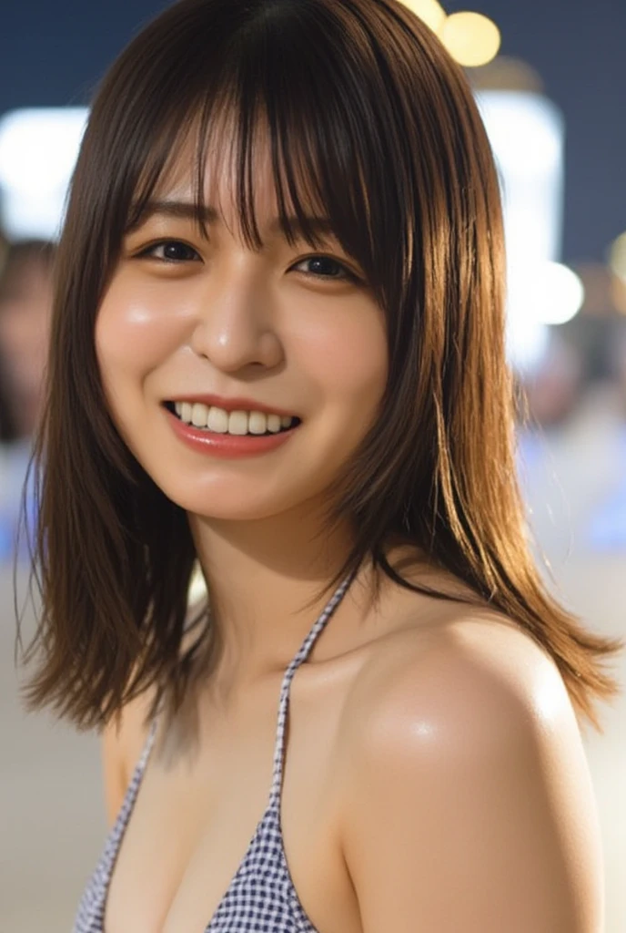 One Girl, (strapless micro bikini:1.4),
(RAW Photos, highest quality), (Realistic, Realistic:1.4), Tabletop,
Very delicate and beautiful, Very detailed, 2k wallpaper, wonderful, In detail,
Very detailedな CG Unity 8K 壁紙, Very detailedな, High resolution, Soft Light,
Beautiful detailed girl, Very detailedな目と顔, Beautiful and detailed nose, Beautiful details, Cinema Lighting,
Winter Night View, Illumination of the street trees at Roppongi Hills, that'it's snowing,
Perfect Anatomy, Slender body,bangs, View your audience, smile、Full body pose、Soft Breasts、