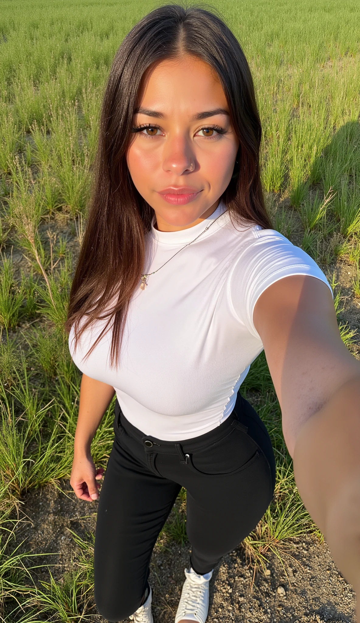 arafed woman n in a field with a blue sky, profile picture, profile pic, with a tree in the background, profile image, headshot profile picture, profile shot, with earth in the background, alanis guillen, 🍂 cute, with a park in the background, top half of body, full body shot close up, neck zoomed in, upper body close up, Big tits, huge tits, no clothes, sexy, cute, minimal clothes, thick, bbw, chubby stomach, thick nipples, ?????? piercings, large ??????, hard nipples, piercing through shirt, nipples hard through shirt, chubby stomach showing, tummy spilling over the side, muffin top, no pants, stomach too big for panties, super extra wide hips, huge hips, thick hips, standing, shown down to hips, giant tits main focus, tall girl