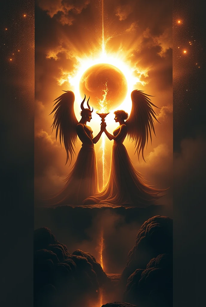 a logo icon of three souls holding sword of dignity with eternal flame