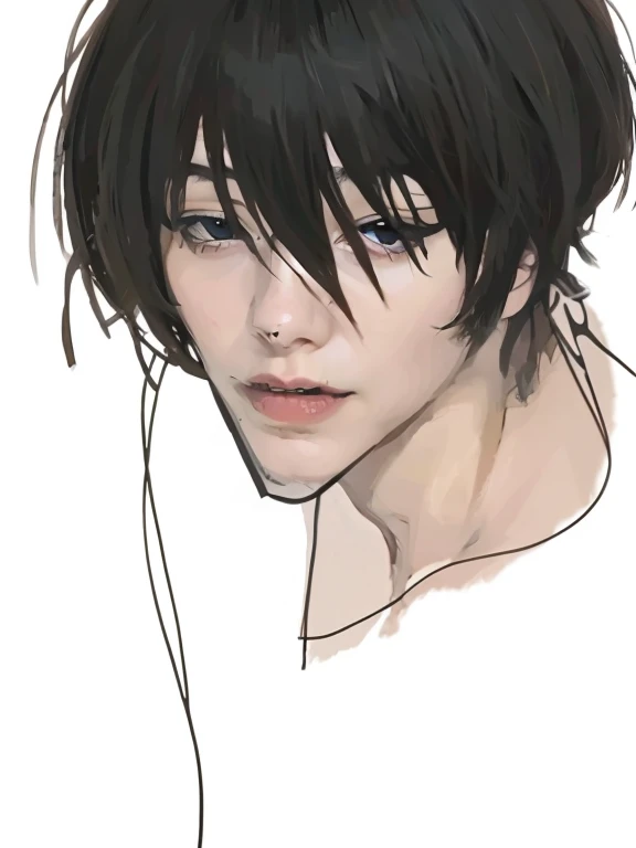 Oil painting manga boy, Black and White