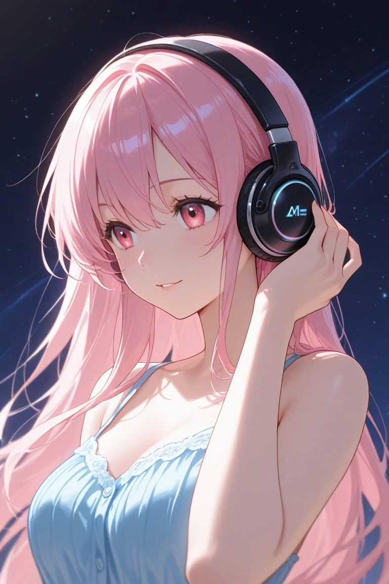 Pretty girl, headshot, nakano miku, iridescent organza dress, fluffy organza dress, veiled dress, extremely detailed, extremely pretty,, sparkling threads in hair, splendid, gorgeous, dramatic lighting, dusty pink brown red hair, blue eyes, 