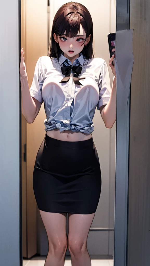 NSFW,Highest quality,Big Breasts,Droopy eyes,Skirt nurse clothes,Panty Shot,Angle from below,Pull up your skirt