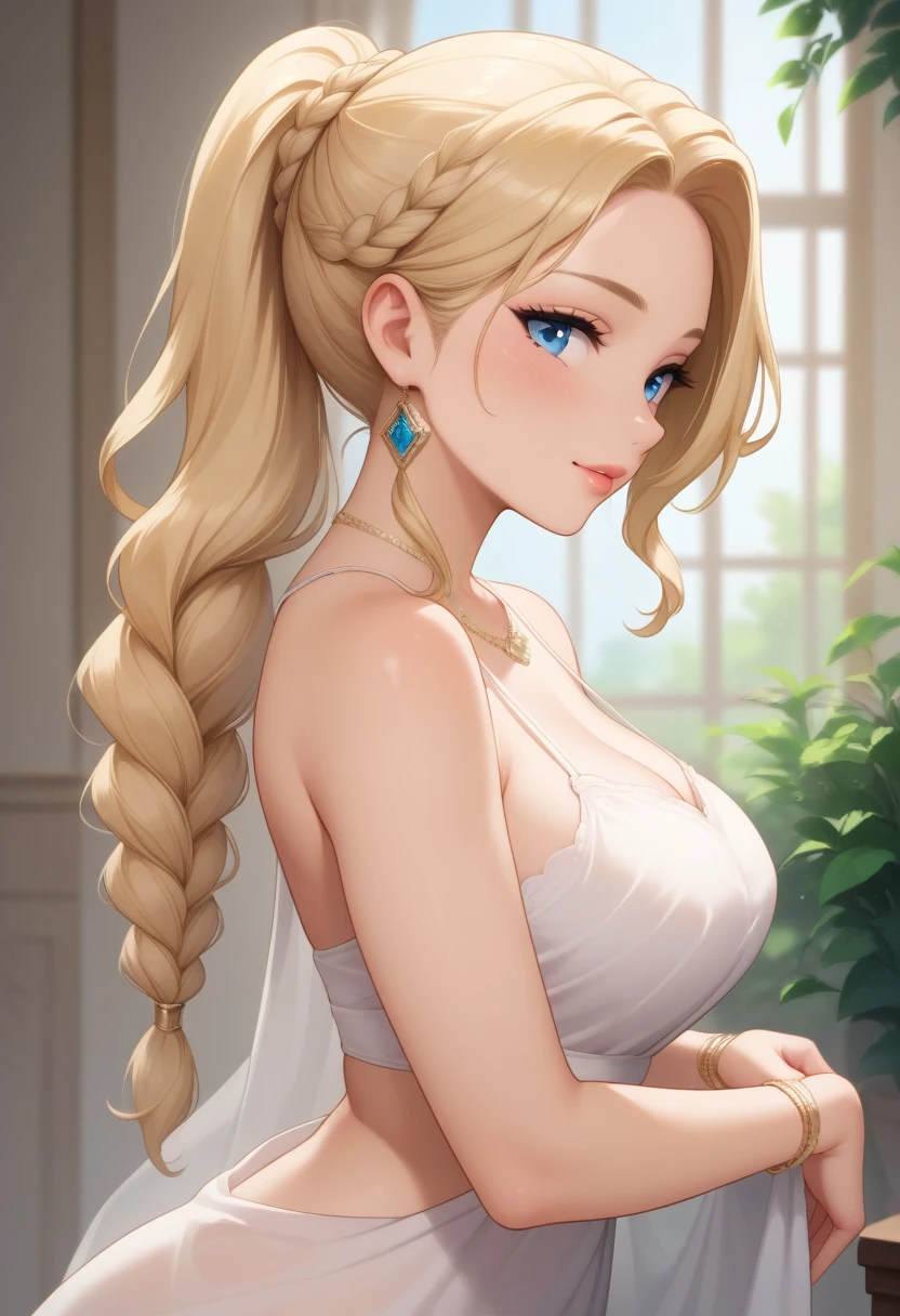 masterpiece, 1girl, 22 years old, Wide hips, , naughty smile, Skindentation, blush,
(big hair:1.2), large breasts, aristocrat, elegant, opulent, tiara, motherly, blonde, white bustle dress, medium breasts <lora:big_hair-1.0:1>,
midriff, cleavage, arms behind back,
<lora:MilaAzul_2.0:0.9>