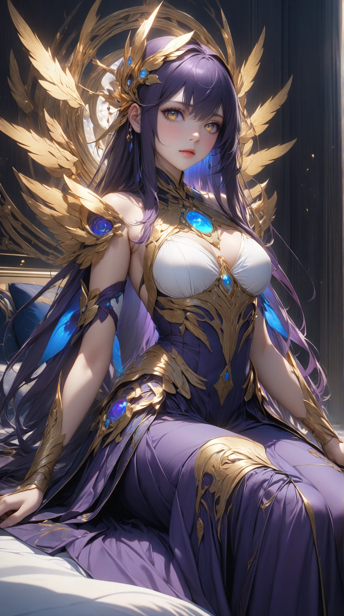 Young  woman,Lying on the back of a giant cat,(Highest quality,Extremely detailed depiction,Incredibly absurd high resolution,Anatomically accurate depiction,Nice hands, Perfect Fingers,Curvy Legs),(Glowing Skin,Shiny skin),A fantastic goddess in a gorgeous costume,There is cleavage in the chest,Glossy Lips,Sweat,background:Mysterious sight,Fantasy