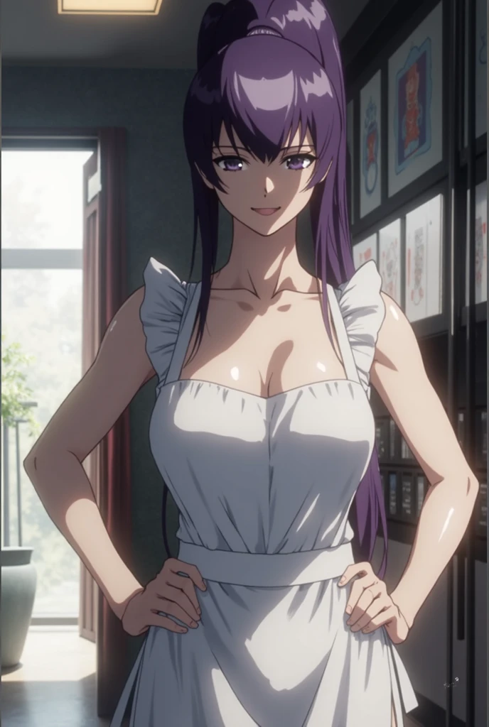 1 woman, saeko busujima, wearing translucent dress, ((detailed eyes:1.2)), sexy, sensual, sleeveless, sideboob, masterpiece, top quality, best quality, official art, beautiful and aesthetic:1.2), extreme detailed, colorful, highest detailed
