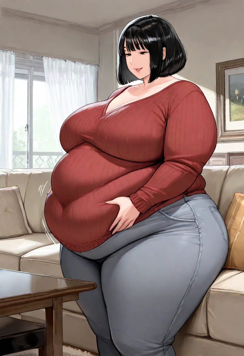 masterpiece, (realistic), (8K wallpapers) , (best quality), perfect quality, one, (detailed eyes), female,librarian, brown hair, very beautiful, mature, 40 years, inside: (result inside bedroom standing), face : librarian, small smile, mature, very beautiful face, plump face, adult, small smile, very beautiful, matronly face, young, 짧은 brown hair, big eyes) , shame: ( very full body, very full shame, very Tsk tsk, very Tsk tsk, Tsk tsk, Soft belly, Soft belly bottom, large and deep navel, very soft, very fascinating, Tsk tsk buns, result curves, wide hips, thick thighs, fat ass, result, huge soft tits, cupcake top, very Tsk tsk thighs, thick thighs, incredibly wide hips) , cloth : (bodycon, tight closed blouse strain button closed blouse, pants) 곱슬곱슬한 brown hair