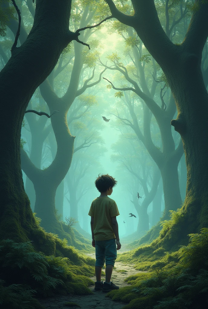 give me 10 picture of a boy in a mysterious story