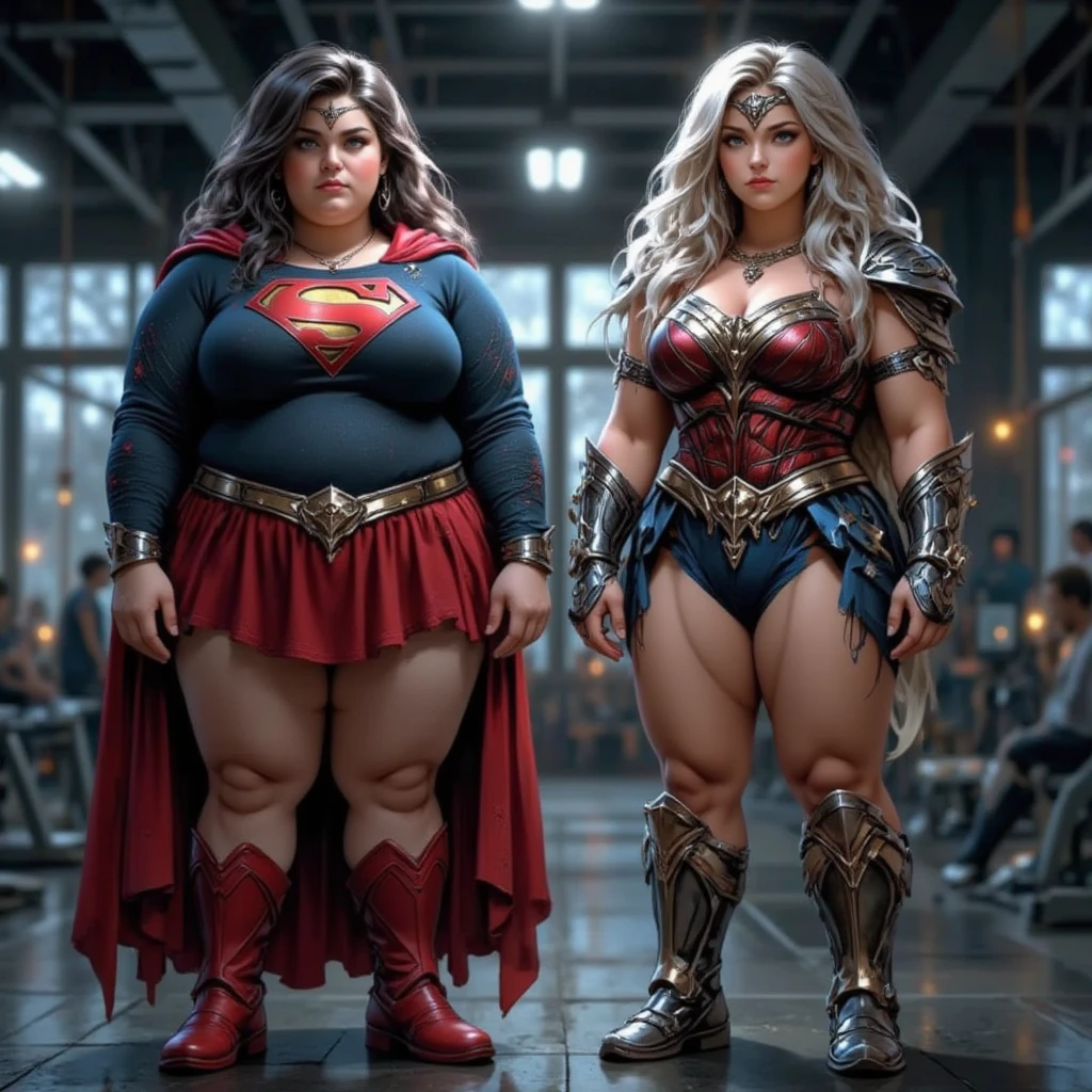 (Obra-prima Black woman beautiful , superheroine), (Ebony Pelé), (BBW, 45 Anos de idade), quadris enorme, cintura fina, (seios grandes: 1,9), (clivagem profunda), tiro da cintura, (cabelos longos e lisos), (Supergirl constume sexy) , coxas grossas, pernas grossas, sensual, hot, is hurting, (Sagging Tits: 1,9) , decotes enormes. ((mesmo personagem, headpe,, side))