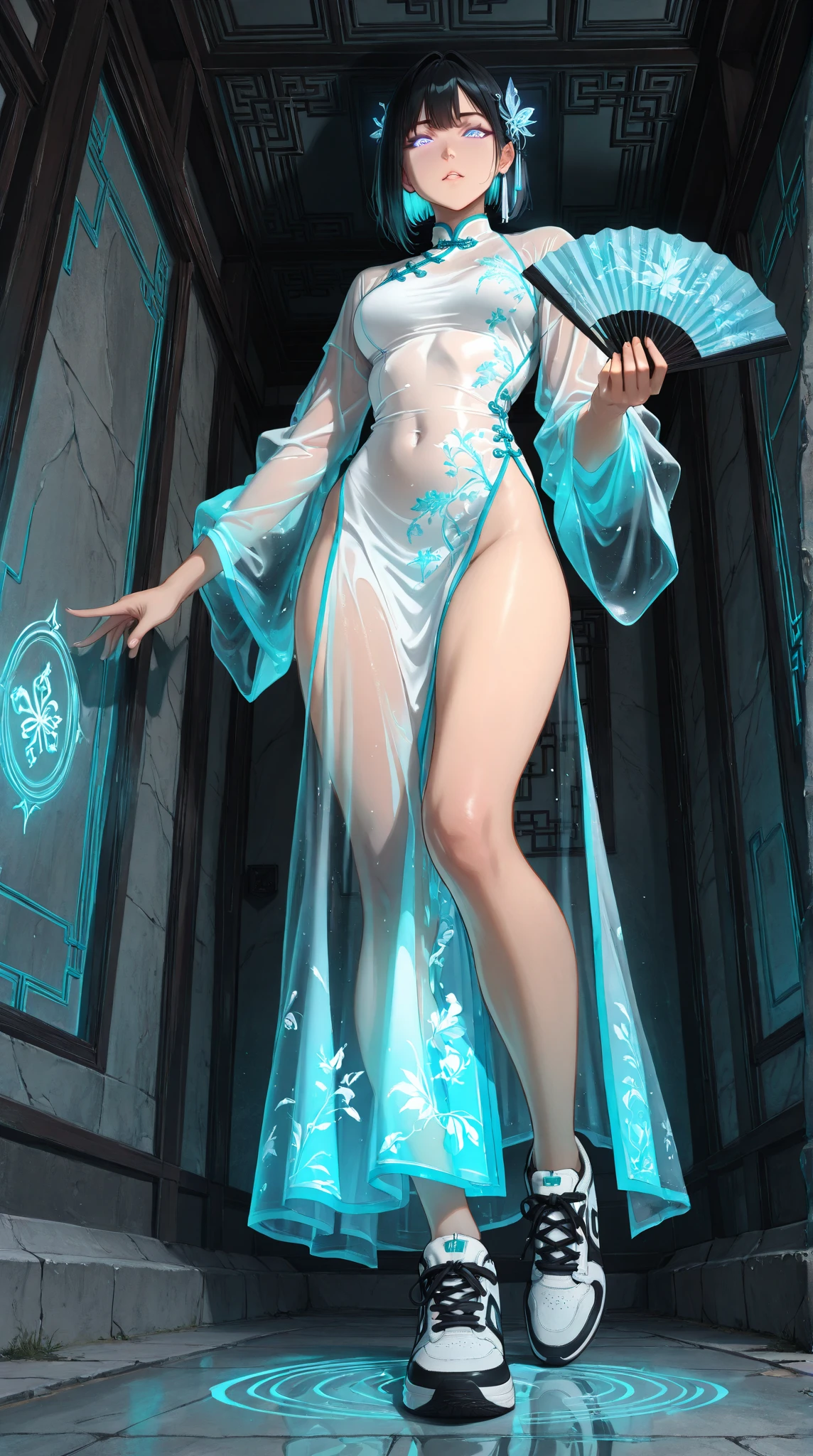Blue Hair Surrealism, Character table, Reference Table, Standing painting, 8k, Super Detail, 1080P, Women HD, 4K, 8k, 16k, high resolution, best quality, high quality, Anatomically correct, masterpiece, precise, Ultra HD,grace,Unreal Engine,Delicate face,Long braids,slim,Long legs,miniskirt