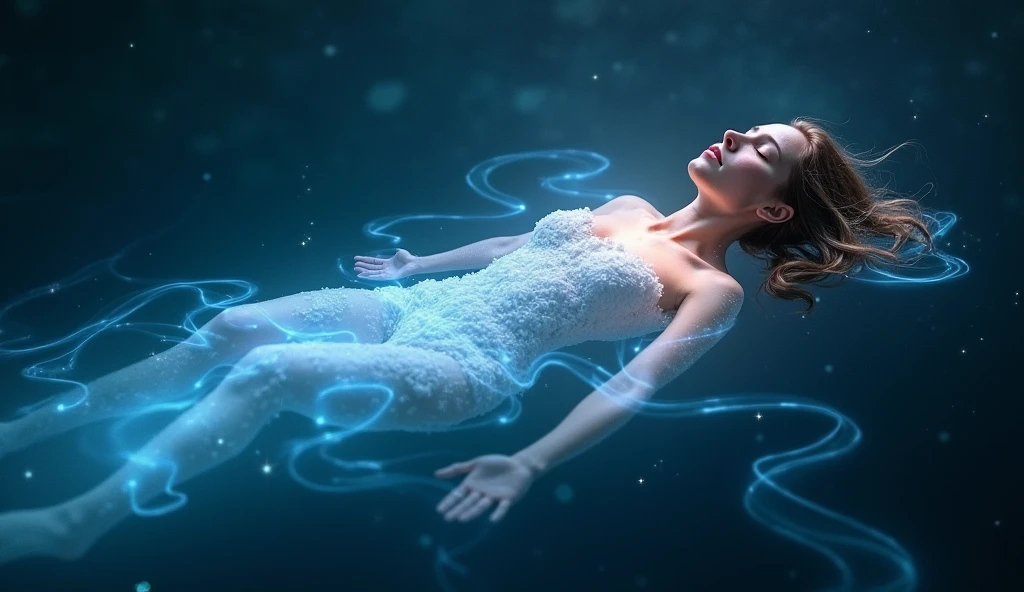 goddess meditating in lotus pose with bright blue background, goddess of blue light, blue sun goddess, bright blue aura, like the sun goddess, blue aura, bluish ethereal light, a stunning portrait of a goddess, ethereal angelic being of light, blue radiant magic blue aura, blue halo behind head, elven angel meditating in space