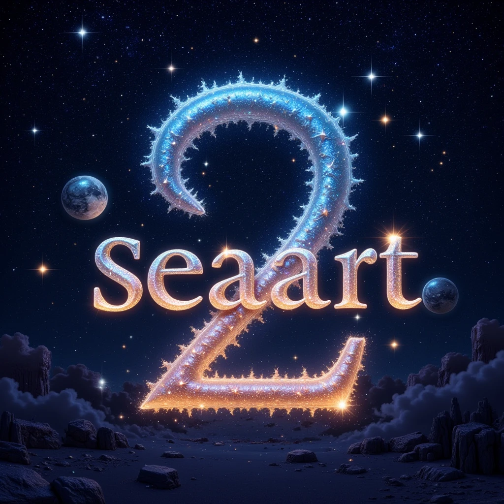 starts in the night sky form the word "SEAART", "2", "YEARS", best quality, 8K, high resolution, masterpiece, ultra-detailed, realistic, photorealistic, photo-realistic, HDR, UHD, studio lighting, ultra-fine painting, sharp focus, physically-based rendering, extreme detail description, professional, vivid colors, bokeh, fantasy scene, digital art, matte painting, atmospheric, cinematic, dramatic lighting, magical, mystical, ethereal