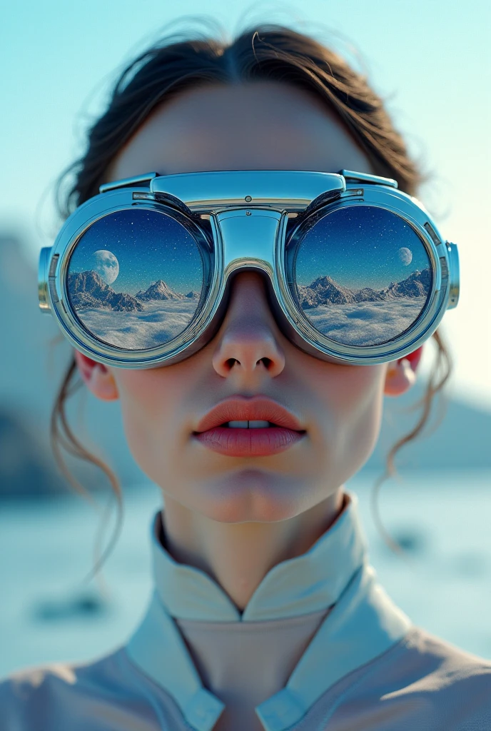 The model is wearing glass sunglasses with stars and the moon on the glass