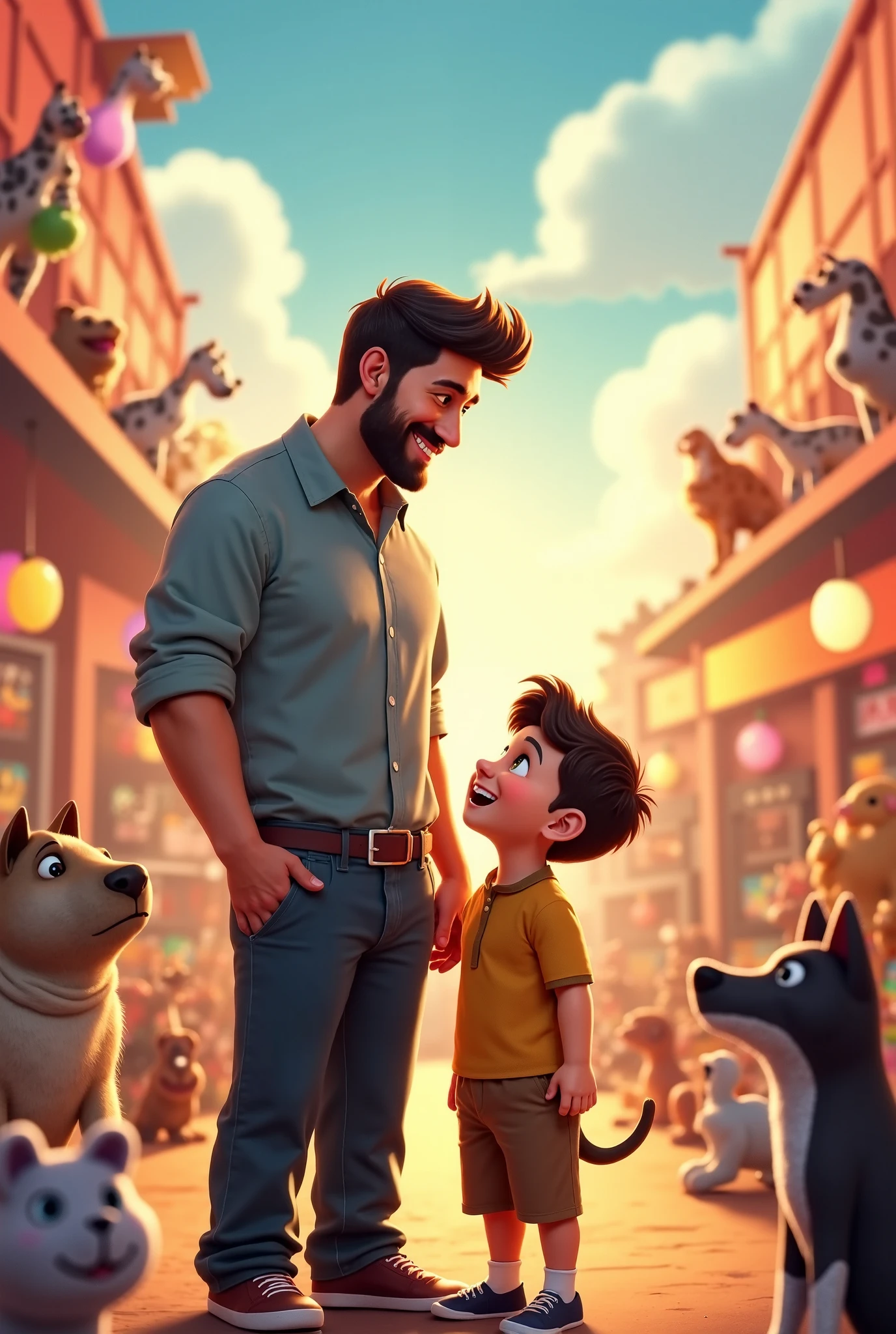 A father with his son at a pet exhibition 