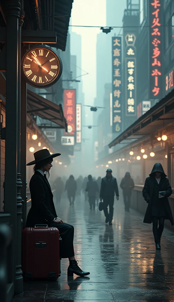   30-megapixel, Canon EOS 5D Mark IV DSLR, 85mm lens, sharp focus,
intricately detailed, long exposure time, f/8, ISO 100, shutter speed 1/125 seed: 2573472853 | scale: 9.1 | steps: 23 32k 8k HDR 3D 16k UHD RAW beautiful detailed intricate face 
A woman in an elegant suit with black shoes and hat is sitting on top of her large suitcase,  next on the train station. The clock hanging from above casts long shadows onto its surroundings. This scene is captured in the style of photographer Oleg, creating a photorealistic image --ar 7:8 --style raw --profile x45mwy4 Towering skyscrapers loom above, their surfaces pulsing with animated advertisements in countless languages. The narrow streets below are alive with motion — android vendors hawk black-market tech, while humans and machines mingle beneath flickering signs. Steam rises from food stalls serving synthetic cuisine, casting hazy shadows on rain-slick pavement. In a dark alley, a cloaked figure slips away after a whispered deal, clutching a glowing data shard. Drones buzz overhead, scanning the crowd, while a distant siren wails through the steel canyons. Everything hums with energy — tense, vibrant, and alive with secrets.  A woman in an elegant suit with black shoes and hat is sitting on top of her large suitcase,  next on the train station. The clock hanging from above casts long shadows onto its surroundings. This scene is captured in the style of photographer Oleg, creating a photorealistic image --ar 7:8 --style raw --profile x45mwy4 Towering skyscrapers loom above, their surfaces pulsing with animated advertisements in countless languages. The narrow streets below are alive with motion — android vendors hawk black-market tech, while humans and machines mingle beneath flickering signs. Steam rises from food stalls serving synthetic cuisine, casting hazy shadows on rain-slick pavement. In a dark alley, a cloaked figure slips away after a whispered deal, clutching a glowing dat


