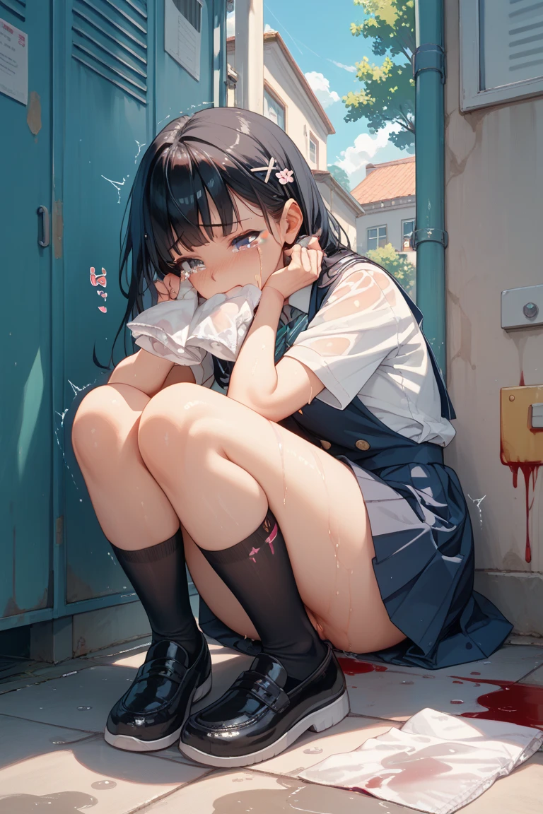 (Very small girl rides guy perfectly:1.5)、(Straddling Girl:1.3)、(Big Breasts)、(eyes half closed:1.3)、(Grin:1.3)、(Big tears:1.3)、(Drooling from the mouth:1.3)、(The body shakes violently)、8K resolution、 ((Highest quality))、Anatomically correct、(Flower Hair Ornaments)、(High School Uniform:1.9)、((Hasselblad Photos))、[:(Detailed face:1.2):0.2]、(heavy rain:1.5)、(Sweaty:1.6)、(Intense squats:1.5)、(Peeing:1.3)、(face down:1.5) 、(hollow:1.6)、(Depression)、(Massage the breasts:1.3)
