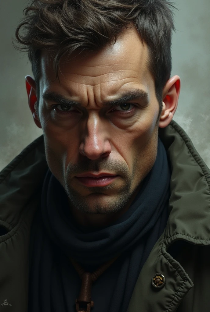 Face of a man half arrogant and half submissive