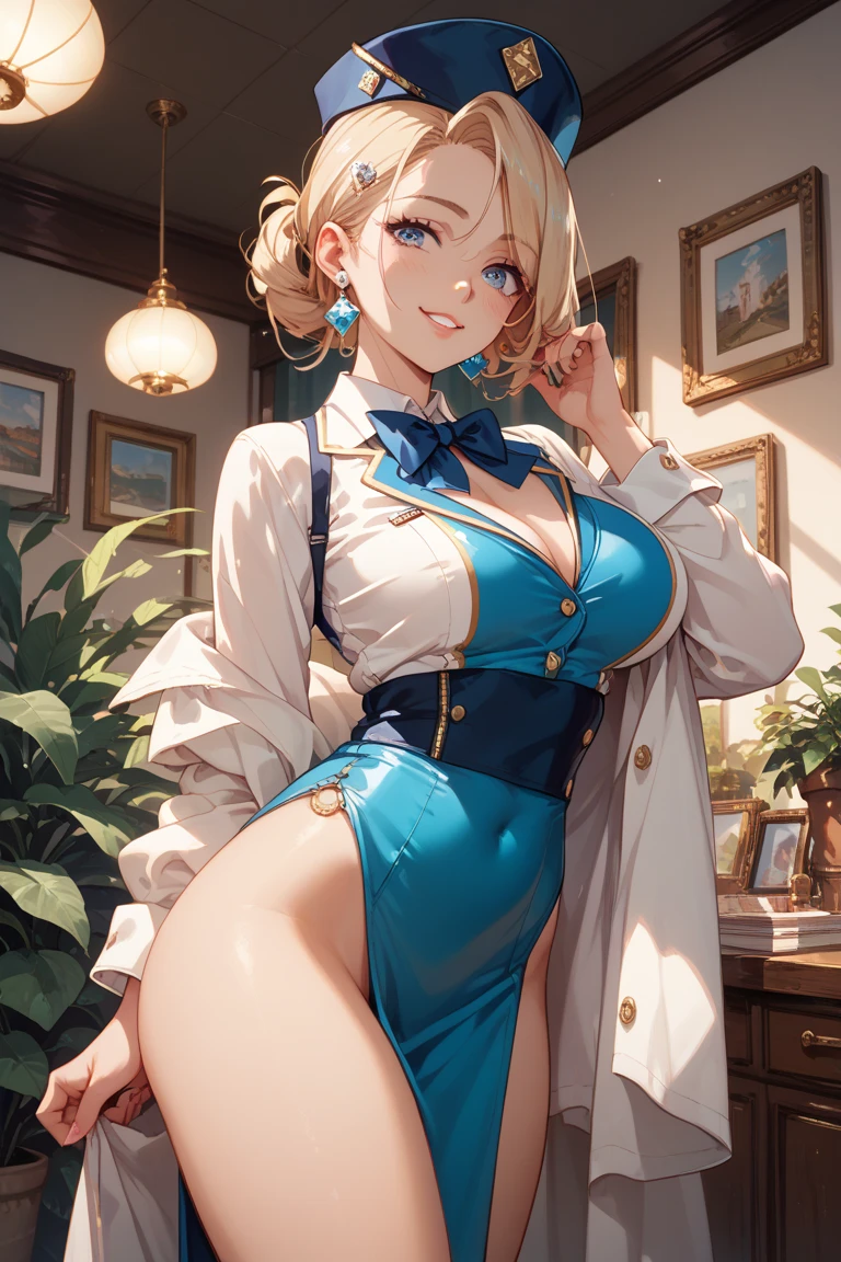 1 girl,(solo), (cowboy shot:1.4), (masterpiece:1.2), (best quality:1.2),looking at viewer,dynamic pose, (ultra detailed),realistic, perfect eyes,blue eyes,short blonde hair,high short ponytail,Mercy, curvy,smile, cleavage,(bunny swimsuit),((bunny ears)),(Easter eggs basket),(fishnet stocking),

