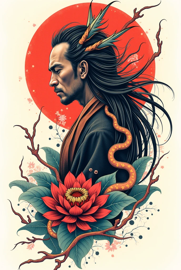 Create a sketch from a neo-Japanese photo for a tattoo in color 