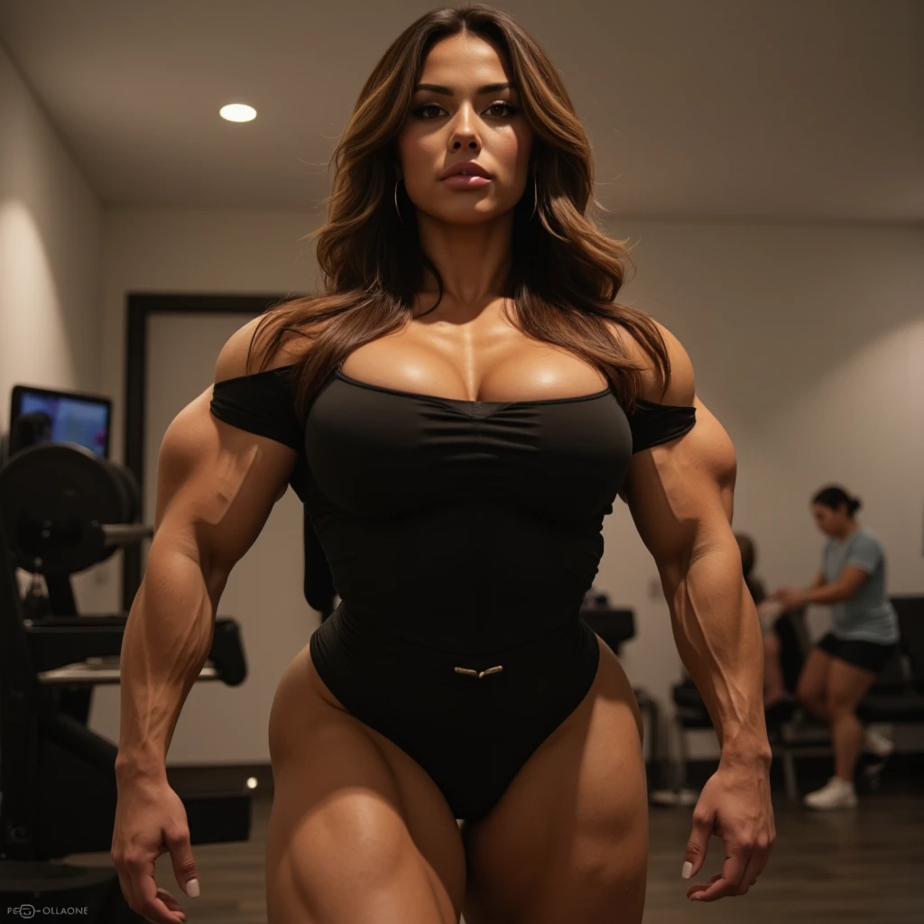 A large thick woman . Generate a full length fashion portrait of an overweight fat nig boned heavily muscled female, billie eilish., margot robbie, kayla Harrison, huge muscular pecs, her makeup, hair, she dressed in very tight lycra dress ,, elegance, lighting, in a hotel bar environment , feminine and muscular, exaggerated muscle physique, bodybuilding woman, very beautiful. big muscles, muscular girl, massive muscles, bulging muscles, muscled, large muscles, bodybuilder body, muscular ultraviolent woman, huge muscles, muscular bodies, exaggerated physique, extreme muscles, big muscles