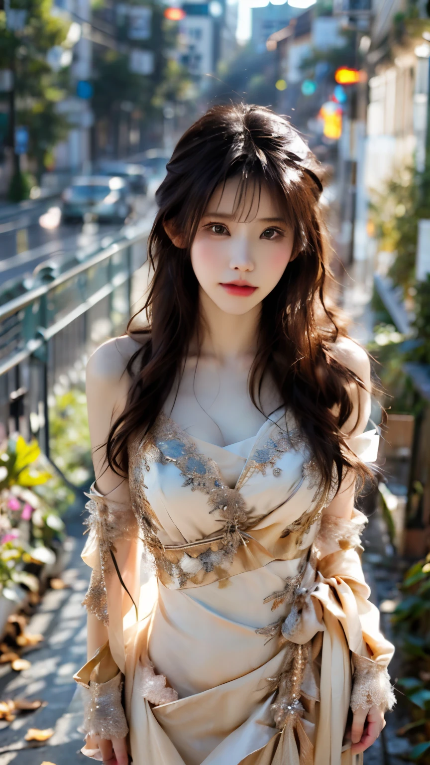 ((((highest quality))))、(((Ultra-precision CG16K wallpaper)))、(((masterpiece)))、(((Super detailed)))、(((Extreme detail)))、((1Mature 29 year old woman:1.6))、((Very beautiful Japanese faces))、((Zuo々Nozomi:1.5))、((Straight semi-long hair、blunt bangs:1.5))、(Shiny brown hair)、Beautiful delicate eyes、Brown Eyes、eyeliner、Eyeshadow、High nose、Small nostrils、Small Mouth、Seductive lips、Beautiful breasts、((C cup size breasts))、Cleavage、Beautiful feet、eight-headed body、Perfect proportions、Perfect Anatomy、Perfect composition、Beautiful detailed shading、Beautiful, natural lighting、Beautiful detail glow、Depth of written boundary、(((High chroma)))、(((Real:1.9)))、((vivid:1.5))、((Beautiful Skin))、((Skin Texture))、((Realな皮膚感))、(((Cowboy Shot:1.6)))、((front view、shoot from front、Front low angle:1.6))、(((smile:1.5)))、((The woman is looking at this、looking at viewer、Facing forward:1.6))、Bright daylight、Natural light、(((Grass Square、Trees:1.5)))、(Walking Pose:1.6)、(((Ivory cream off-shoulder lace knit mini dress:1.6)))、((Earrings、Wearing a necklace:1.3))、((Knee socks clothing:1.3))、
