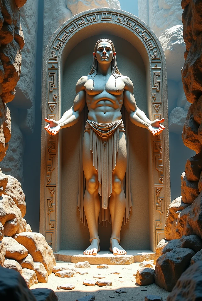 Lawrence Alma-Tadema style, solo god male in ancient temple, torso with 6 arms, muscular body, muscular pecs, (God of War), (sword and fire in hands), broad shoulders, bright, fullbody, masculine white-blue cloth, white sunlight rays, with plants beautiful, face turned away, (torso with 6 arms), ((1 head, 6 arms)), european caucasian cute normal, poster epic positive style, super detailed, masterpiece, hq, 4k, high detalisation, sexual, transparent, frontal view, bent over bending over stoop, correct ???????, (zentangle, mandala, tangle, entangle:0.6, tarot card style)