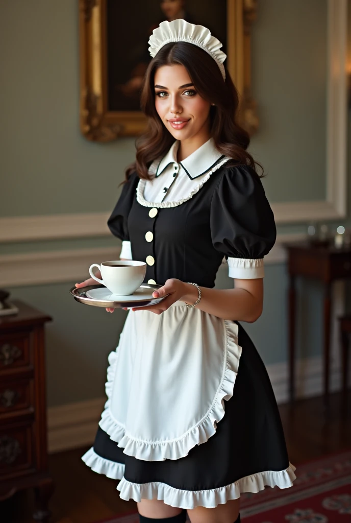 (Highest quality, masterpiece, High resolution:1.2), detailed, Preparing tea , 10 year old girl in maid outfit, Busy but elegant work,