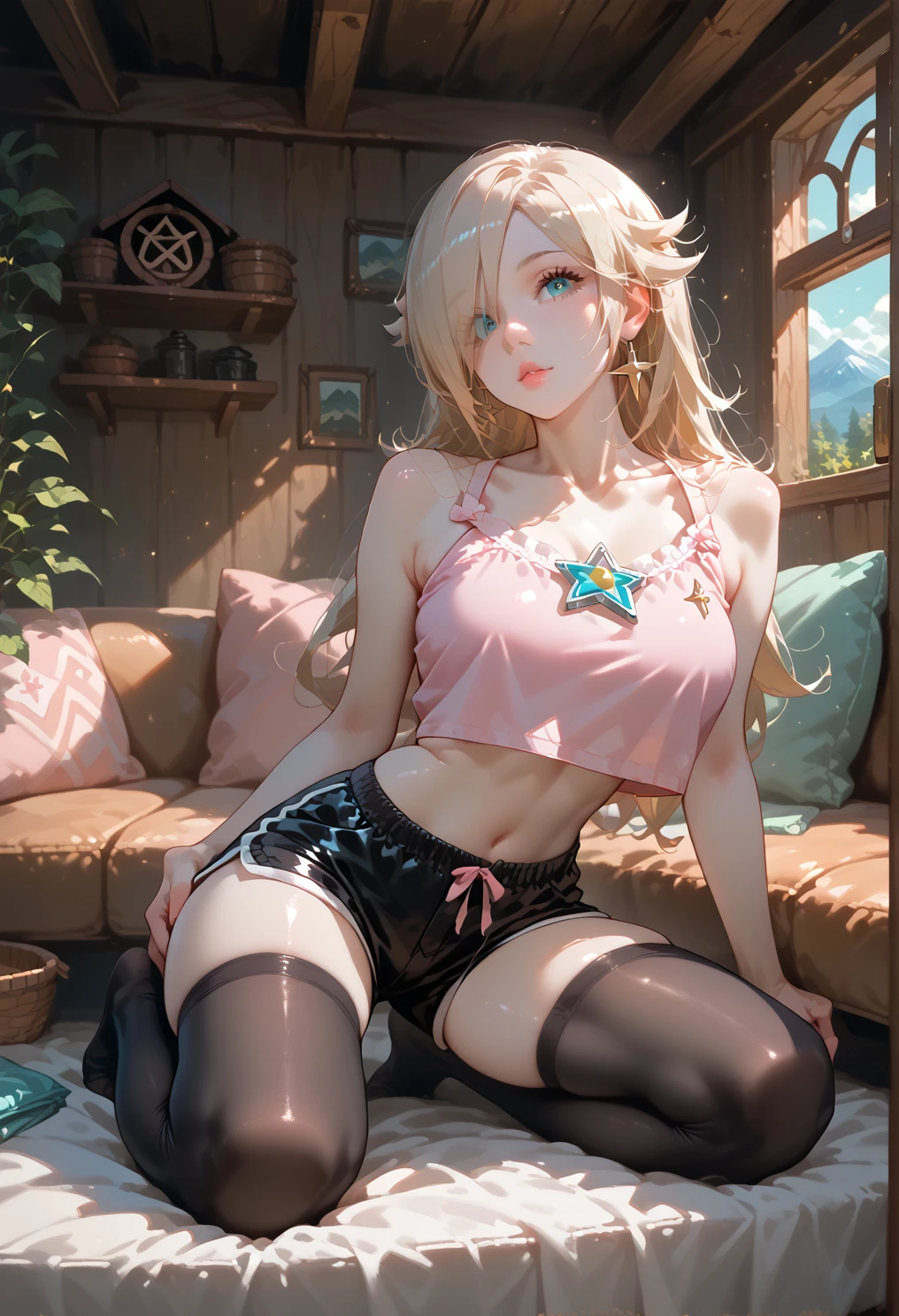 anime girl laying on a bed with a blue pillow and a blue pillow, Detailed Digital Anime Art, artwork in the style of guweiz, fanart best artstation, guweiz, very detailed Artgerm, guweiz on pixiv artstation, guweiz on artstation pixiv, cushart krenz key art feminine