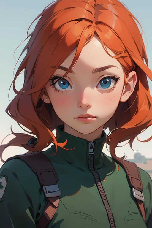 1girl, ,  small size,  orange hair , yeux verts, ( Realistic eyes :1.3), composition parfaite, 8K, Intricate Details, Studio Ghibli anime wallpaper, (best quality:1.3), masterpiece,