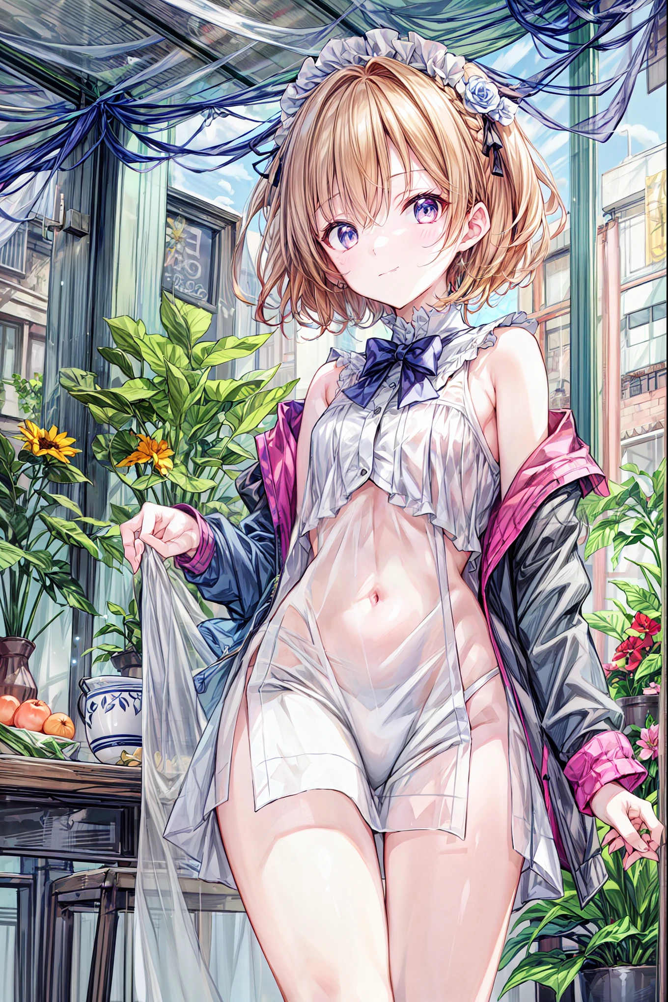 Lirilkaード, Lirilka, Animal ears, (Brown eyes:1.7), Brown Hair, (Flat Chest:1.2), happy smile, smile, Open your mouth,Sweat,Wet clothes,Wet Hair,Wet Skin,short hair,White Tank Top,Belly button,Shorts,gardenで水遊びしている,barefoot,生足 break looking at viewer, whole body, break outdoors ,garden,Home, break (masterpiece:1.2), Highest quality, High resolution, unity 8k wallpaper, (shape:0.8), (Beautiful and beautiful eyes:1.6), Highly detailed face, Perfect lighting, Highly detailed CG, (Perfect hands, Perfect ???????),