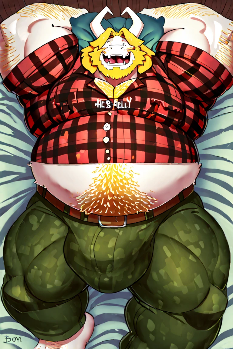 Anthro tiger or wolf or husky, chest hair, large, not muscular, overweight, chubby, fat, big belly, belly, bloated belly, bulging belly, (((vore))), digesting, bara, adult, aroused. sweating a lot, smirking. Wearing an open green bathrobe, ((hyper big penis)), huge testicles (duo)