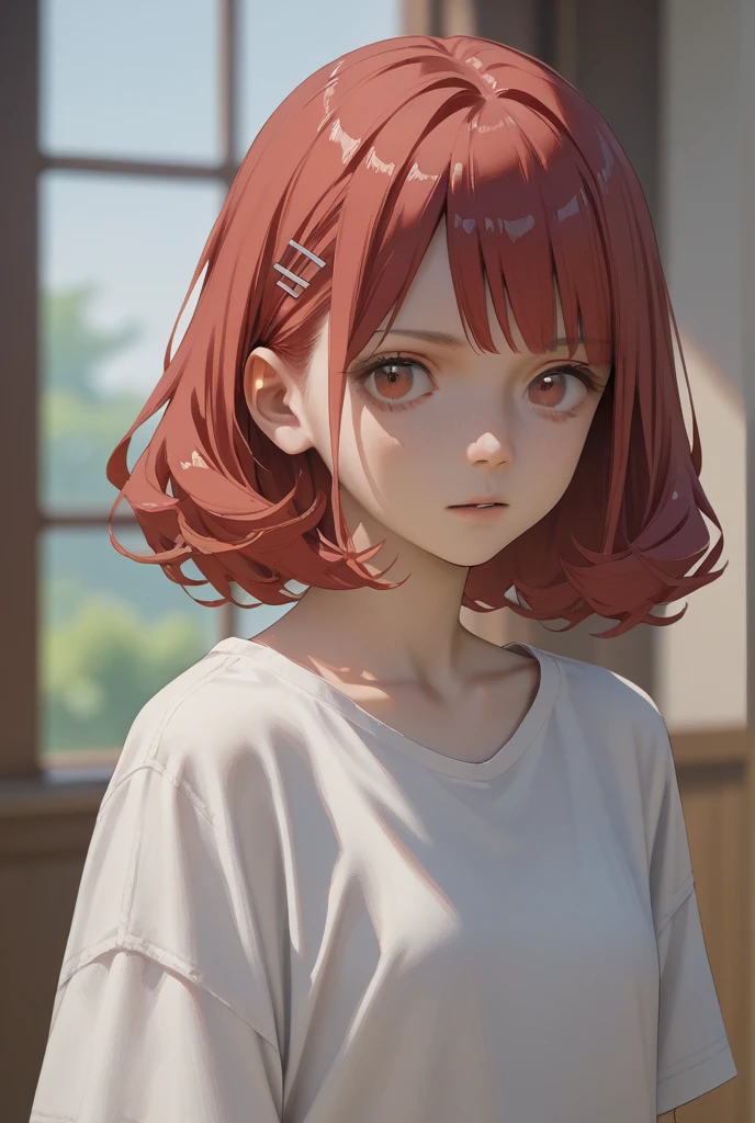 Create a age character similar to Kushina Uzumaki, with red hair, But red eyes too.