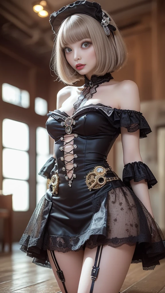 4K, Realistic,Very detailed,Bunny ears、((hair over one eye)),Bunny girl、Big Breasts、Soft Theme,Age 25、smile、(((Alice in Wonderland World)))、((Pocket watch))、(Black tuxedo-like miniskirt dress)、Thigh-high stockings、((Playing cards))、((Delicate painting)),(Detailed RAW photos of girls), (Masterpiece:1.25), (Highest quality:1.6), (Ultra-high resolution:1.5), (Realistic:1.75), 8K resolution,:1.6), Canon EOS R5, 50mm,Very detailedな,Cinema Lighting