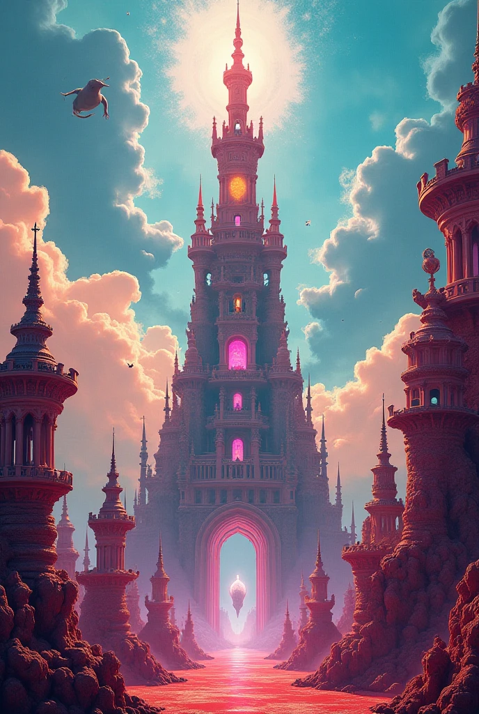 Fantasy victorian tower in abstact world of different colours 