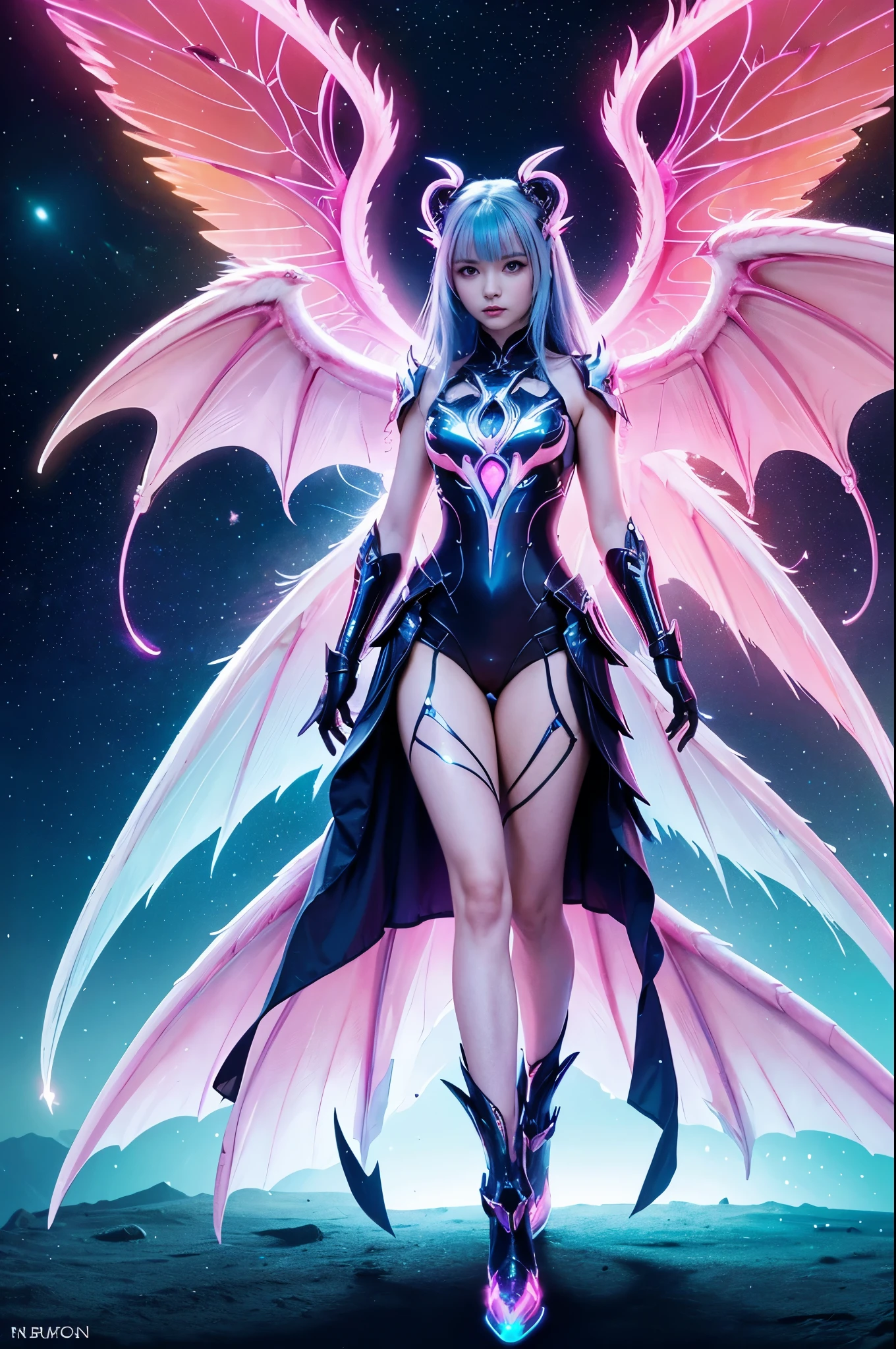 masterpiece, best quality, (Anime:1.4), pastel anime dragon girl, slime, wet look, shimmering lights, dragon in background, whirls of vapor, iridescent textures, dragon scales, dragon horns, dragon wings, translucent scales, soft neon pink light, ethereal ambiance, delicate details, magical atmosphere