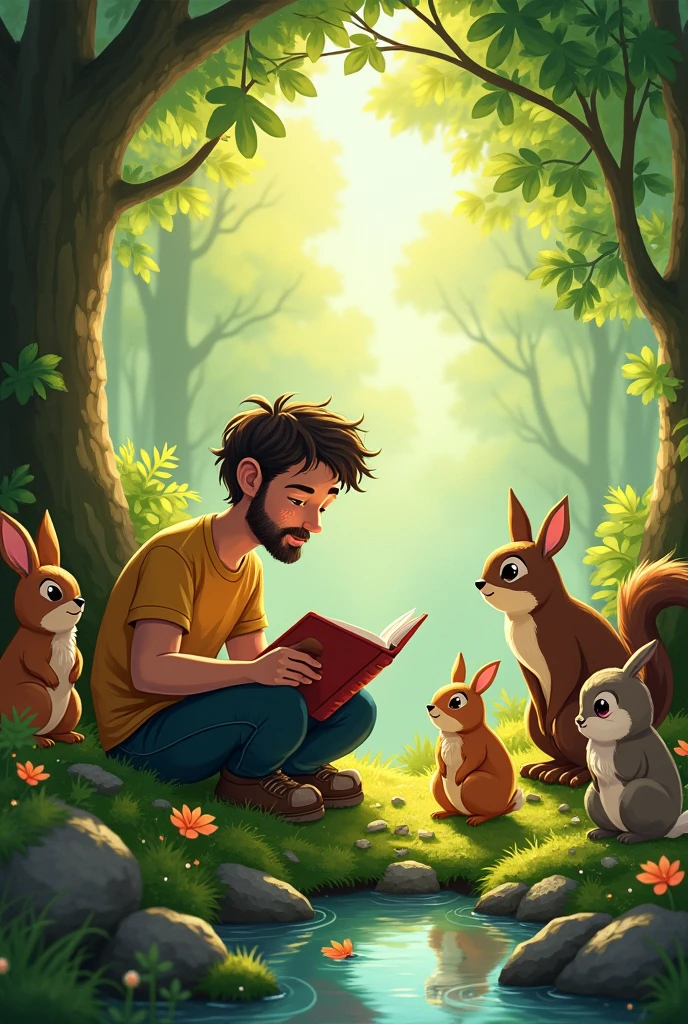 Pablo writes with forest animals as a  