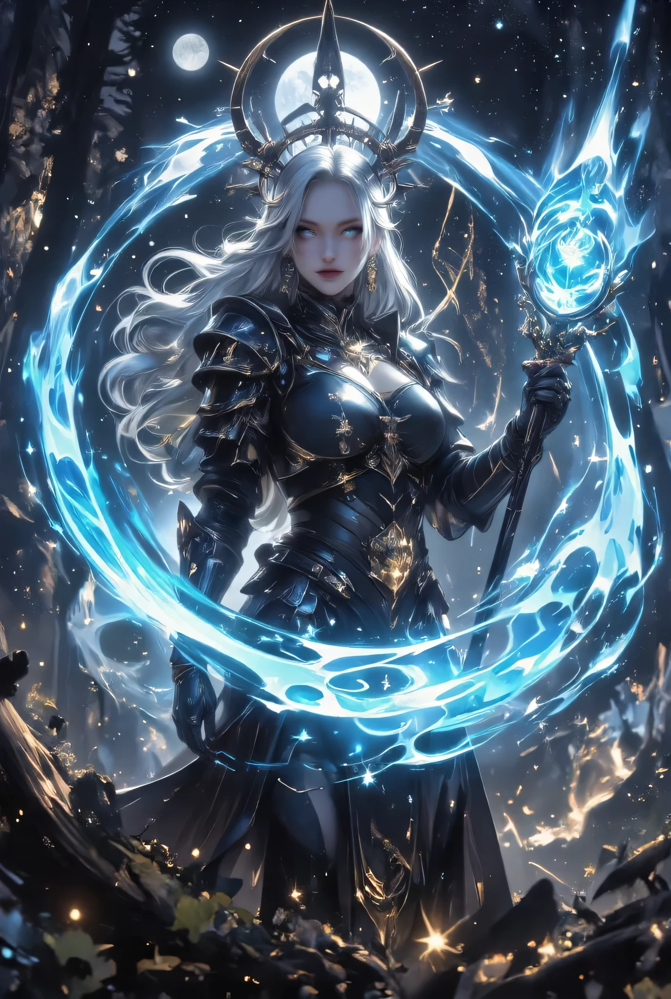 masterpiece, best quality, ultra detailed, high resolution, digital art, image of a powerful sorceress with revealing robes, surrounded by arcane tomes and casting spells amidst swirling mystical energy, cinematic shot, wide angle, volumetric lighting