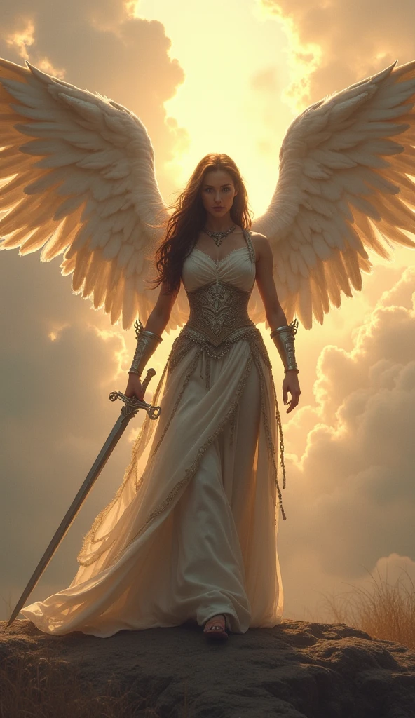 Taylor Swift angel white short dress in heaven gate sword armor warrior halo aura