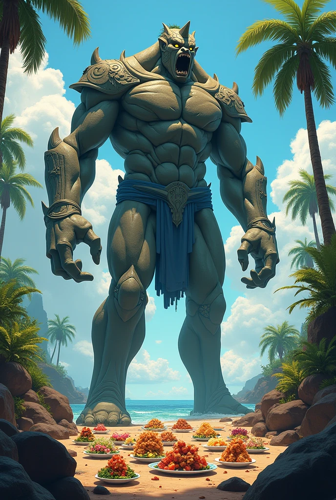 Giant Greek Gods Made of Tire on a Beach