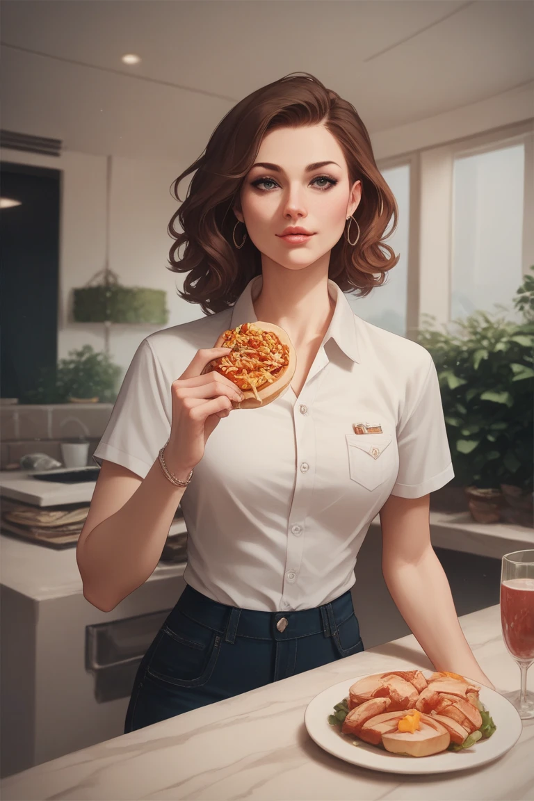 holding a food, highly detailed, cinematic lighting,