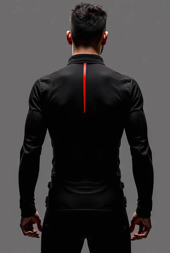 Create a black men&#39;s long sleeve turtleneck shirt with red details 