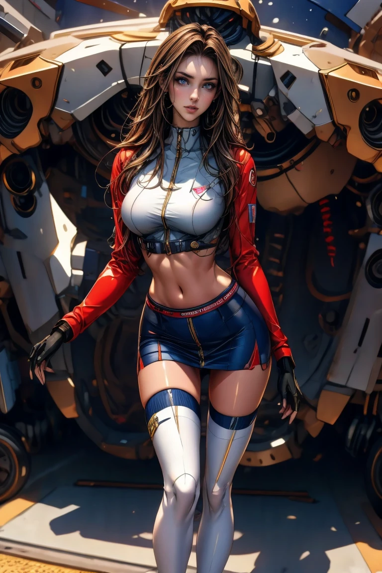 Different mood busty american with large eyes woman large eyes with very two long hair, showing clevage,smiling, smiling showing clevage army dress open zip style,Portrait: Heaven soft liquid Opal opulance Elsa,full body view,smooth fit, oily skin, wearing sexzy army pilot dress,DSLR, F/2.8, 5D, 16k, hip be Super-Resolution . realistic style, key visual, vibrant, studio, showing clevage, realistic, highly detailed A smile whimsical full body view girl with background of war jet seeing ,standing isharp look with saggy breast showing clevage, wide eyes, pink lips,, wide hips, perfect anatomy, illuminated face, detailed face, perfect eyes, detailed eyes, golden ratio, perfect fingers. Breathtaking, masterpiece, high definition, accent lighting, contrasted with bright paint colors, intricate details, highly detailed, professional, sleek, modern