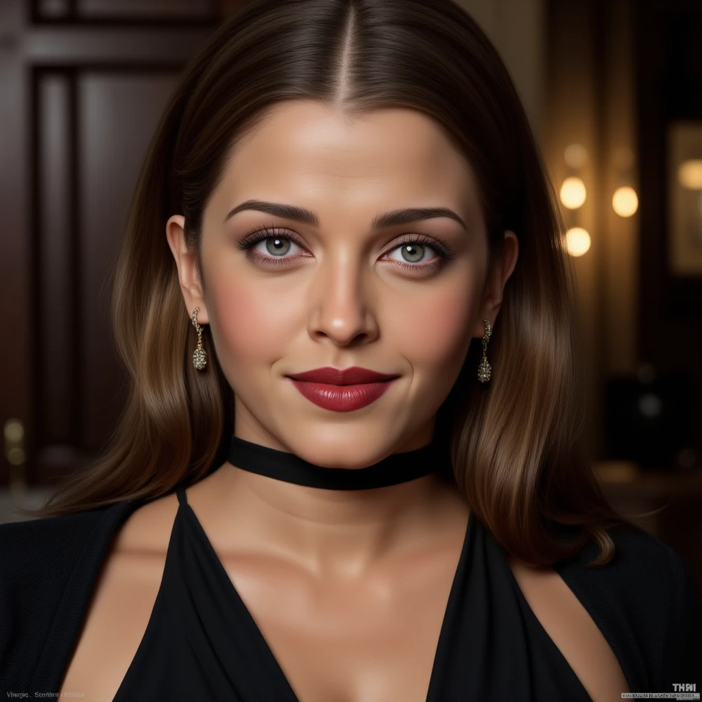 photo of lanarhoades, a woman as a movie star, modelshoot style, (extremely detailed CG unity 8k wallpaper), Intricate, High Detail, Sharp focus, dramatic,photorealistic painting art by midjourney and greg rutkowski , (waist chain), ((movie premiere gala)), ((standing on the red carpet)), ((paparazzi in the background)), (looking at viewer), (detailed pupils:1.2), (elegant black dress:1.3) dimly lit