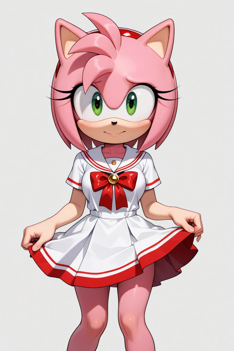 1girl, sonic \(series\), furry, furry female, amy rose, pink fur, pink body, chain-link_fence, close-up, dithering, face, fishnets, halftone, halftone_background, looking_at_viewer, nipples, open_mouth, polka_dot, polka_dot_background, polka_dot_bra, polka_dot_dress, polka_dot_legwear, polka_dot_panties, polka_dot_shirt, polka_dot_skirt, screentones, smile, solo, unmoving_pattern<hypernet:amy rose:1>
