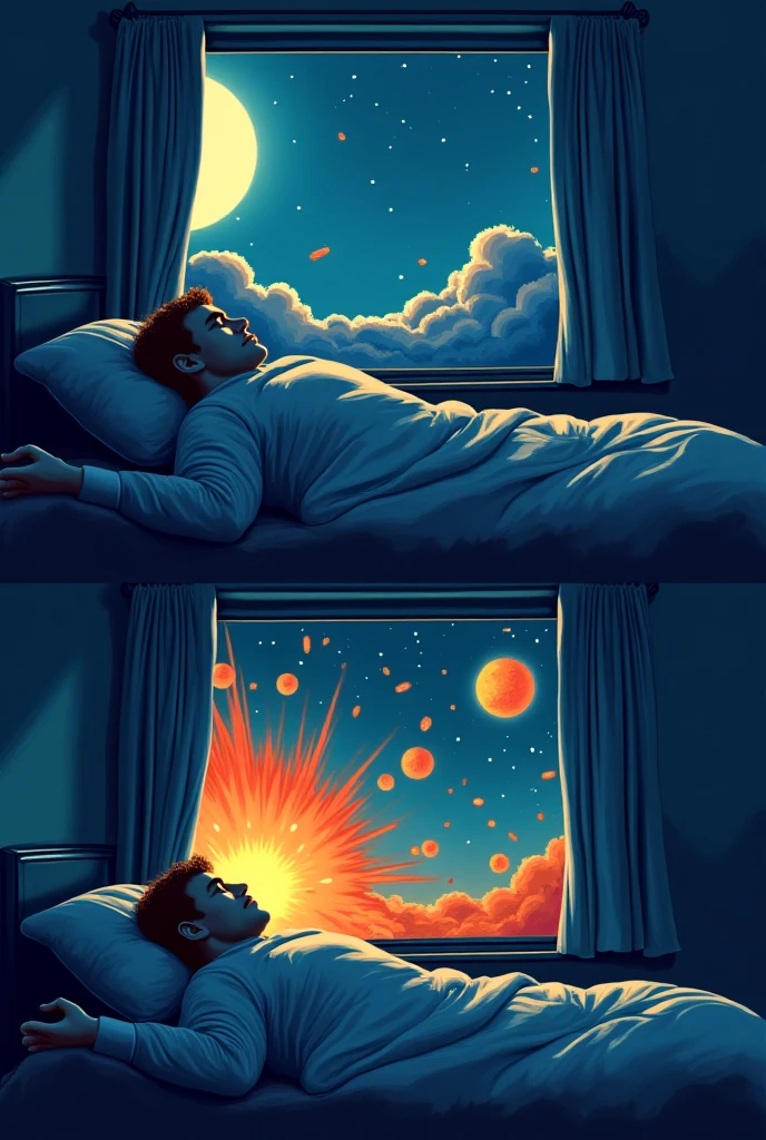 I groaned as I felt the rays of light hit my my being. Its warmth causes me to stir before stretching. With a groan, my nostrils flare, Taking in an unfamiliar scent. Crisp and citrus-like, completely unlike my own home.
Alarms have let to blare in my head as I attempt to recall last night's events.
It's a blur.
A mess of emotion and sensory explorations and explosions. Hands roaming, bites and gasping, Raw, wild, energetic carnality.
I grunt, feeling the heat from the sunlight again, strangely more sensitive than usual.
A groan from my left causes me to slowly open my eyes toward that direction.
Bathed in the sun's light and draped in my button from the night prior was a red undershaved-haired, mocha-toned woman with a few love.. lust bites on her cleavage and neck. Slumbering with a satisfied smile.
Attractive yes, but unknown.
Still, whatever I did, it seemed I did it well.
I look around the room before the feel of that sunlight annoys me again.
It's warmth; an itch aching for attention.
With a grunt, I climbed out of the spacious mattress and made my way to the cherry wood blinds,
gripping and pulling them apart.
I allow the sun's rays to shine and reveal the day to me.
Inducing more confusion, as I am greeted with a black sun.
On a place both like and unlike Earth. {Art direction by ishiwatari daisuke, illustrations by Murakami teruaki, coloring by sam yang, linework by Murata_yuusuke, lighting and atmosphere by nona, style Murakami_Teruaki},
