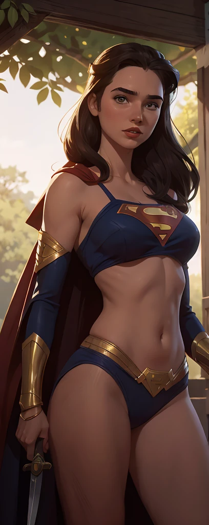 1female,11yo,bit girl,smallunderboob ,nice hand,Pornographic exposure, 独奏,(Background with:ln the forest,the rainforest,in summer,Water on the ground,exteriors) ,Stride,Sweat profusely,drenched all over the body,seen from the front,blond straight hair , mostly cloudy sky,(((tmasterpiece),(Very detailed CG unity 8K wallpaper),best qualtiy,cinmatic lighting,detailed back ground,beatiful detailed eyes,Bright pupils,(Very fine and beautiful),(Beautiful and detailed eye description),ultra - detailed,tmasterpiece,)),face to the viewer,frontage,A high resolution,ultra - detailed)nakeness,Wipe off panties,revealing breasts,Bare genitalia, Bulge,Camel toes,Raised sexy,Lewd expression,frontage,Supergirl(Wearing:red capelet,Superman uniform,Pantyhose)