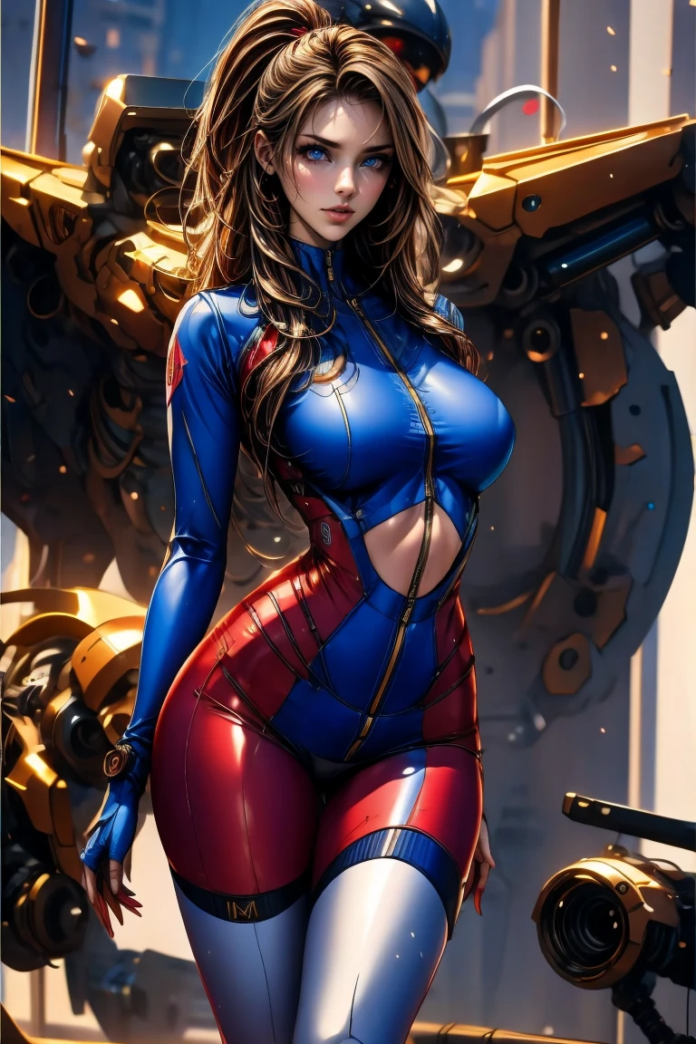 (high resolution,overwhelmingly pixel-perfect,luxurious illustration), (Ultra Quality, Masterpiece, Ethereal:1.4), nagatiti, (Gigantic Breasts:1.6), (hanging breasts: 1.5), (breasts squeeze: 1.3), (bimbo 1.4), (disproportional tits: 1.4), (Realism:1.2), (Realisitc:1.2), (Absurdres:1.4), 8K, Ultra-Detailed, Detailed Beautiful Mature Face,(Solo:1.4), 1Girl, (Facing Viewer:1.2), intricate body details, (Milf: 1.4), (Curvy:1.3), Woman Cosplaying Susan Storm aka the invisible woman in the Classic fantastic four suit , a character portrait inspired by Mark Brooks,(Blue Steel Expression), full body
