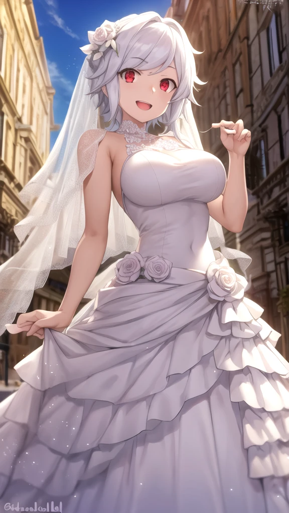 typhon| arknights, Masterpiece, best quality, 1 girl,25 years old, proportion body, Huge, enormous breasts, proportion., very long hair, hairband, purple hair, red eyes, wedding dress, wedding dress white, long skirt, wedding, ,only, standing in the middle of a flower garden, outdoor, wedding, The sky is beautiful, In the paradise of love and happiness............................, The bride wore a Japanese dress and had a seductive smile............................., Time stopped for them............................., On this wedding day of love and happiness............................, bright and beautiful flowers, Holding it in her hand is a symbol of enveloping love............................., Love and friendship through sending flowers, In the paradise of love and happiness............................, The bride wears a yukata and wears a mask............................., It is a beautiful and elegant style............................., Show your heart to your spouse............................, In the paradise of love and happiness............................, Kojikugisa is the tree of new beginnings............................., and their love and affection........................., And suck a lot of love............................., Flowers represent love and peace............................., In the paradise of love and happiness............................, Looking at the audience from the front., thigh strap, tilt your head, bored, 10, 10, high resolution, smile a little,